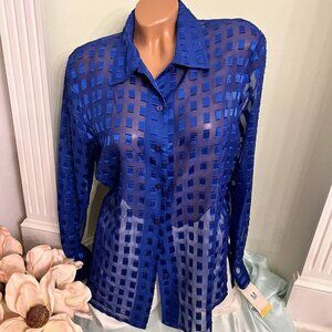 Erena. Size Medium. NWT. NOS. Sheer Shiny Tone on Tone Long Sleeve Shirt. B28